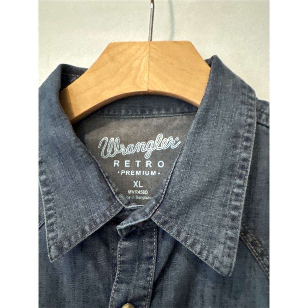 Wrangler Men's Retro Premium Western Pearl Snap Long Sleeve Shirt Blue XL